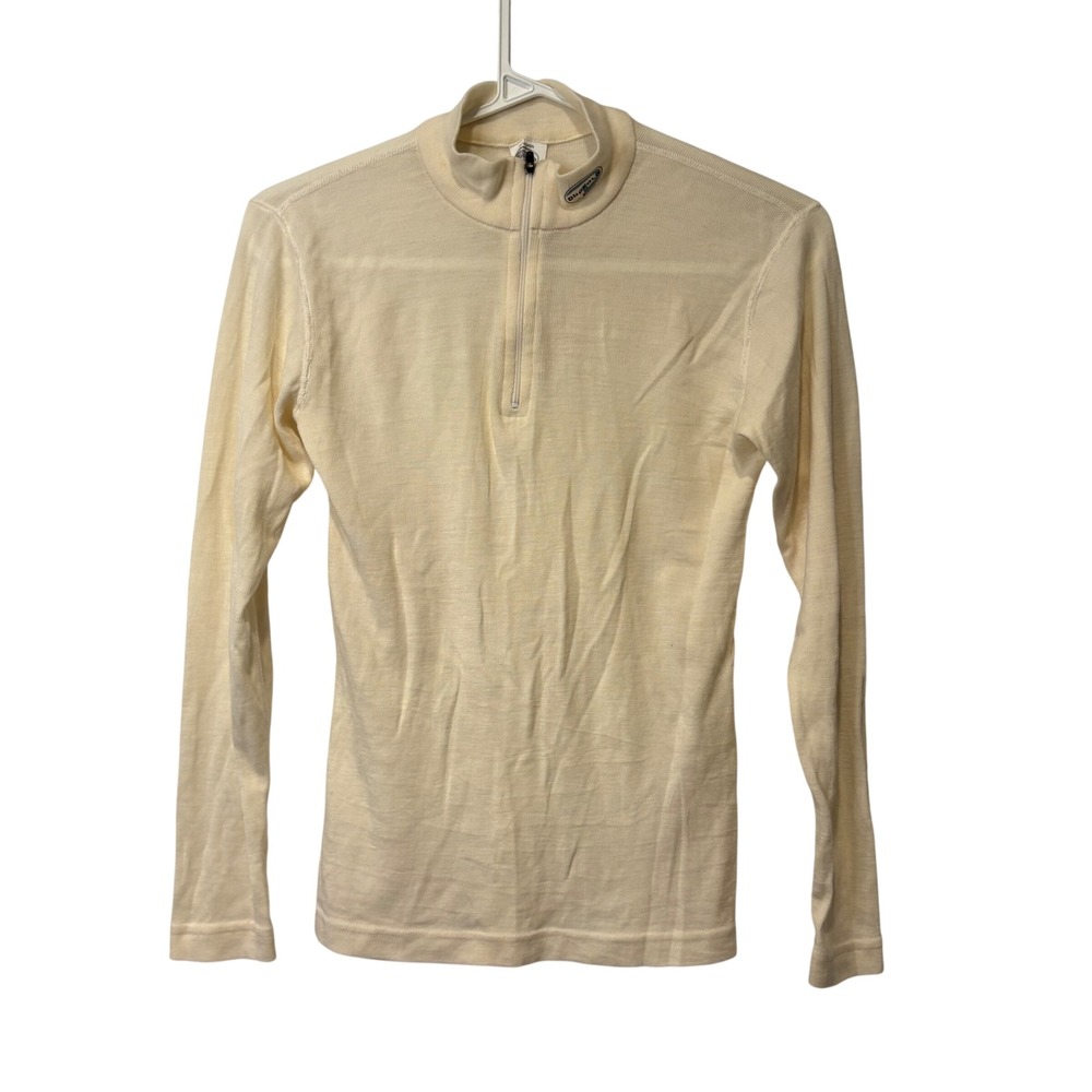 Duofold 1/4 Zip Base Layer Women M Cream 100% Merino Wool Mock Neck Thermal Top
